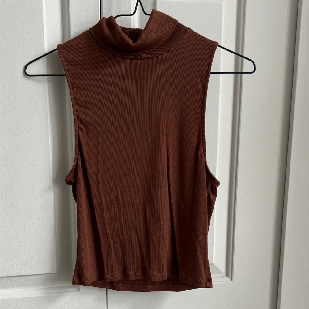Sleeveless Mock Neck Top in Chocolate Brown
